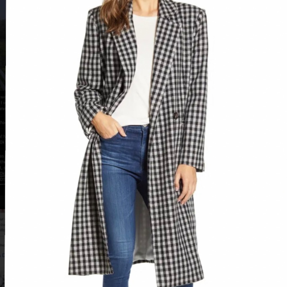 BeachLunchLounge Cait Gingham Long Coat XS - Picture 5 of 7